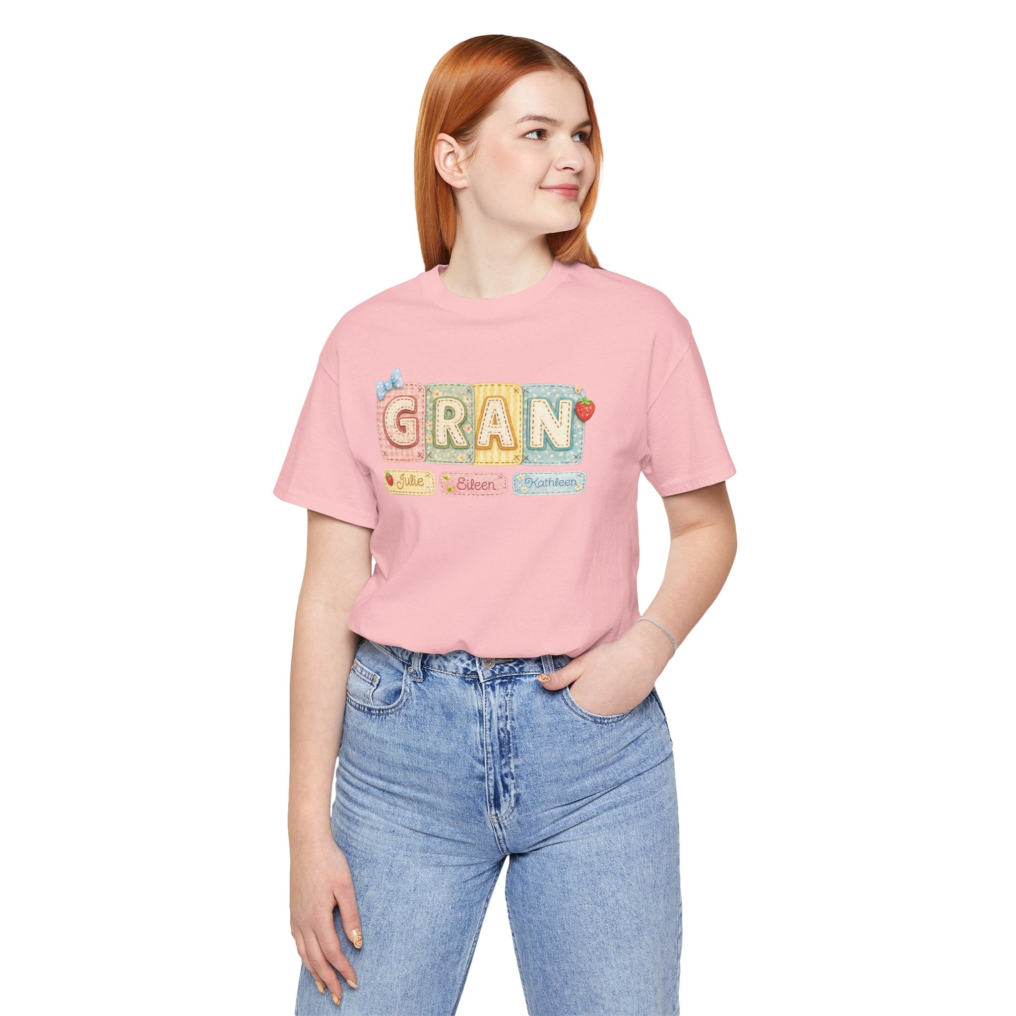 Gran Retro Patch Tee — Personalized 'Gran' Name Blocks Short Sleeve Shirt