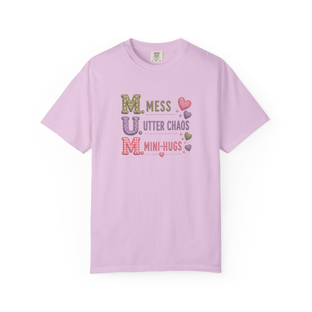 Mom Acronym T-Shirt — "M.U.M. Mess, Utter Chaos, Mini-Hugs" Cute Mom Graphic Tee