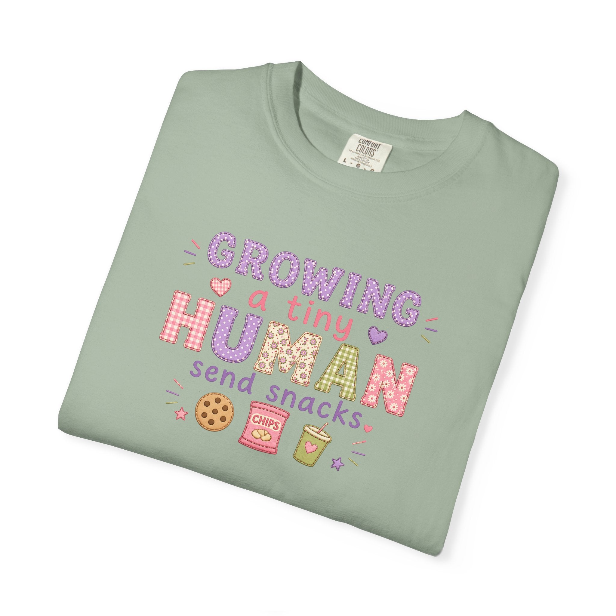 Growing a Tiny Human T-Shirt — "Growing a Tiny Human, Send Snacks" Maternity Tee