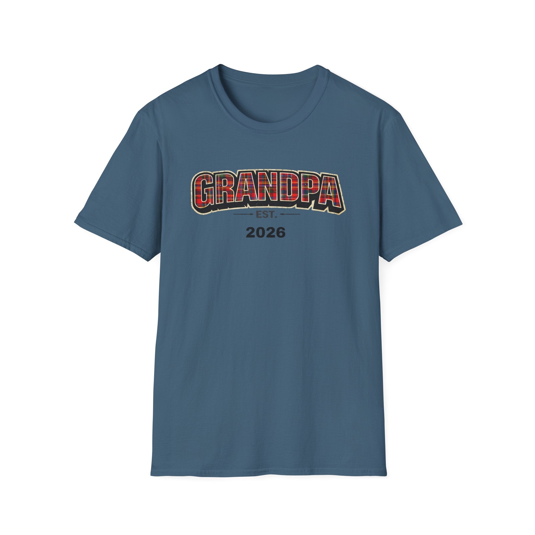 Grandpa EST. 2026 T-Shirt — New Grandpa Plaid Announcement Tee