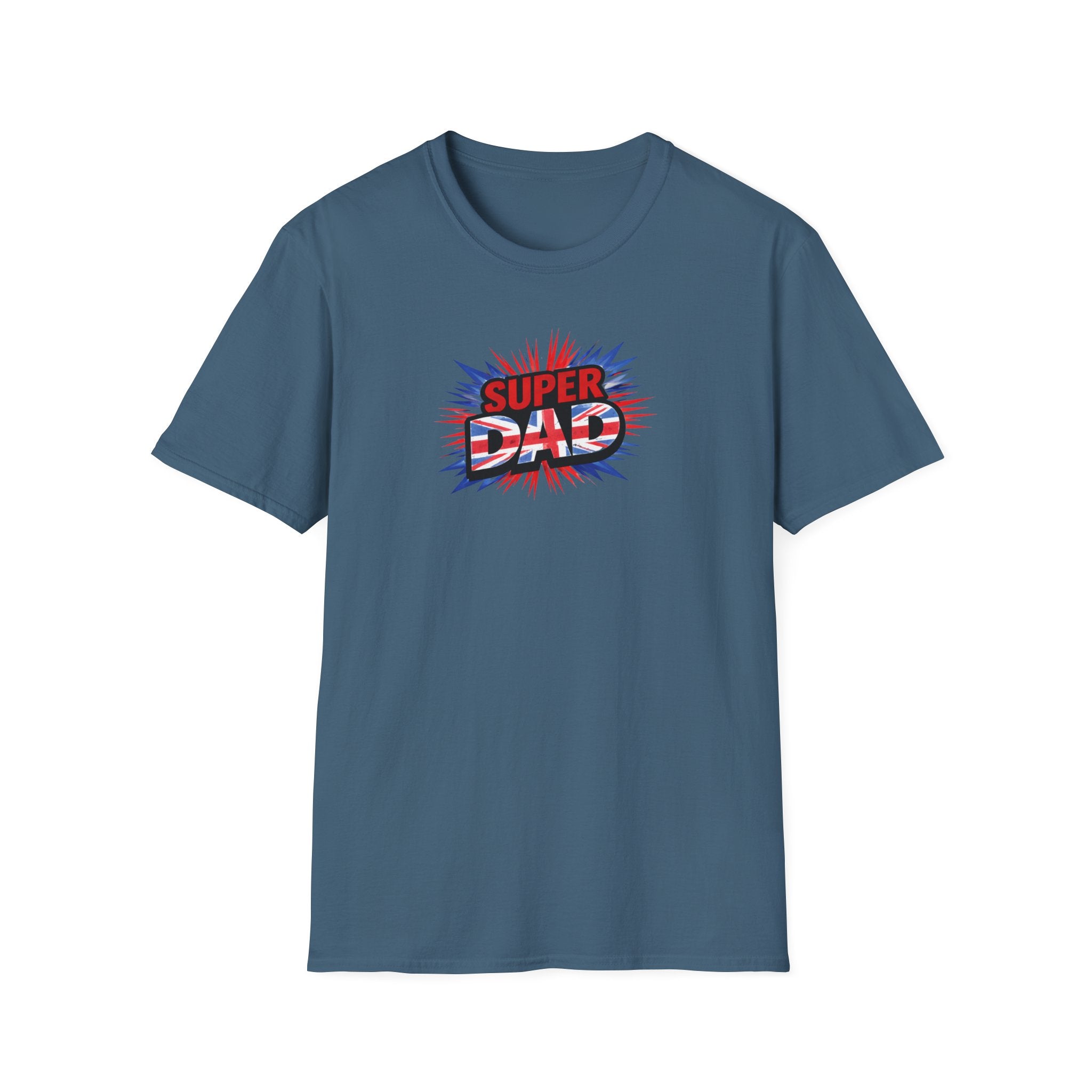 Super Dad T-Shirt – Union Jack Flag pattern Retro Comic Father’s Day Tee
