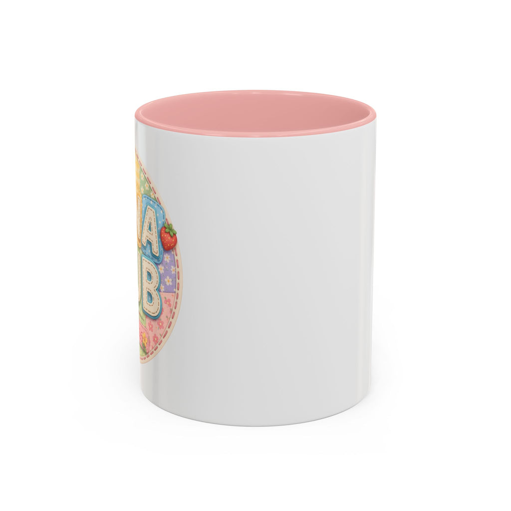 Cute Pastel Accent Coffee Mug — 'Nana Club' Patch Design, Pink Interior (11/15oz)