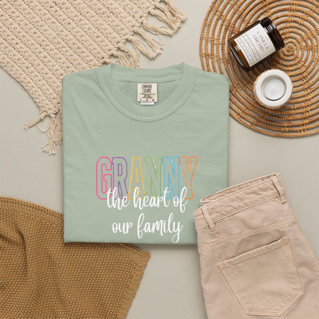 Grandma T-Shirt — "Grandma the Heart of Our Family" Pastel Comfort Tee
