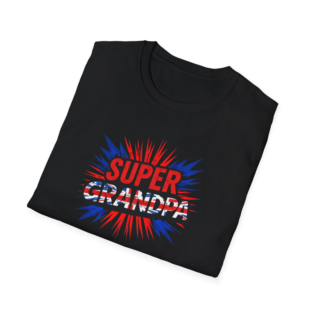 Super Grandpa T-Shirt Union Jack/England themed – Retro Comic Style Father’s Day Gift for Grandfathers
