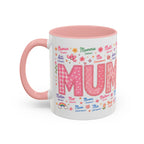 MUM Multilingual Accent Coffee Mug – 'Mum' in Many Languages, Pink Interior (11/15oz)