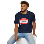 Hello My Name Is Grandpa T-Shirt — Funny Grandpa Name Tag Tee for Father’s Day & New Grandfathers