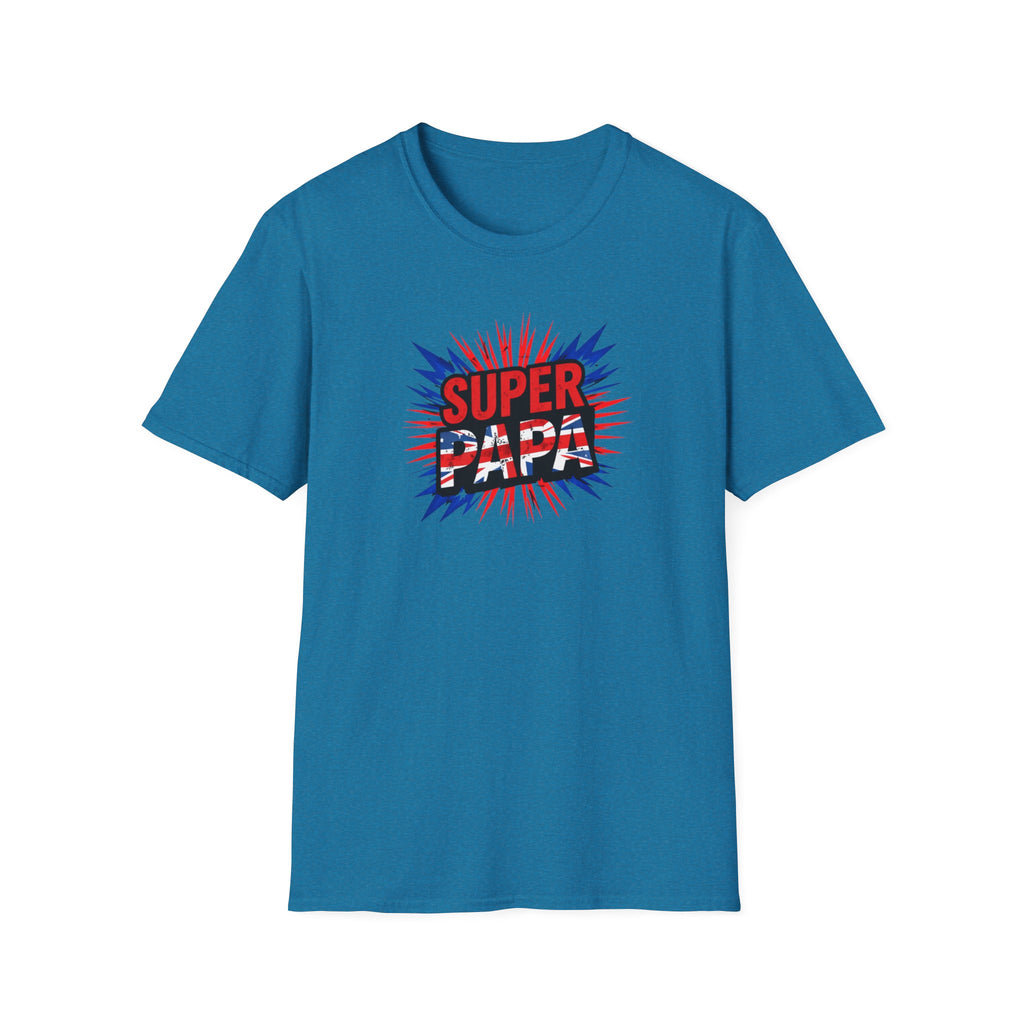 T-Shirt — "Super Papa" Union Jack/England themed Retro Comic Dad Shirt (Father's Day Gift)