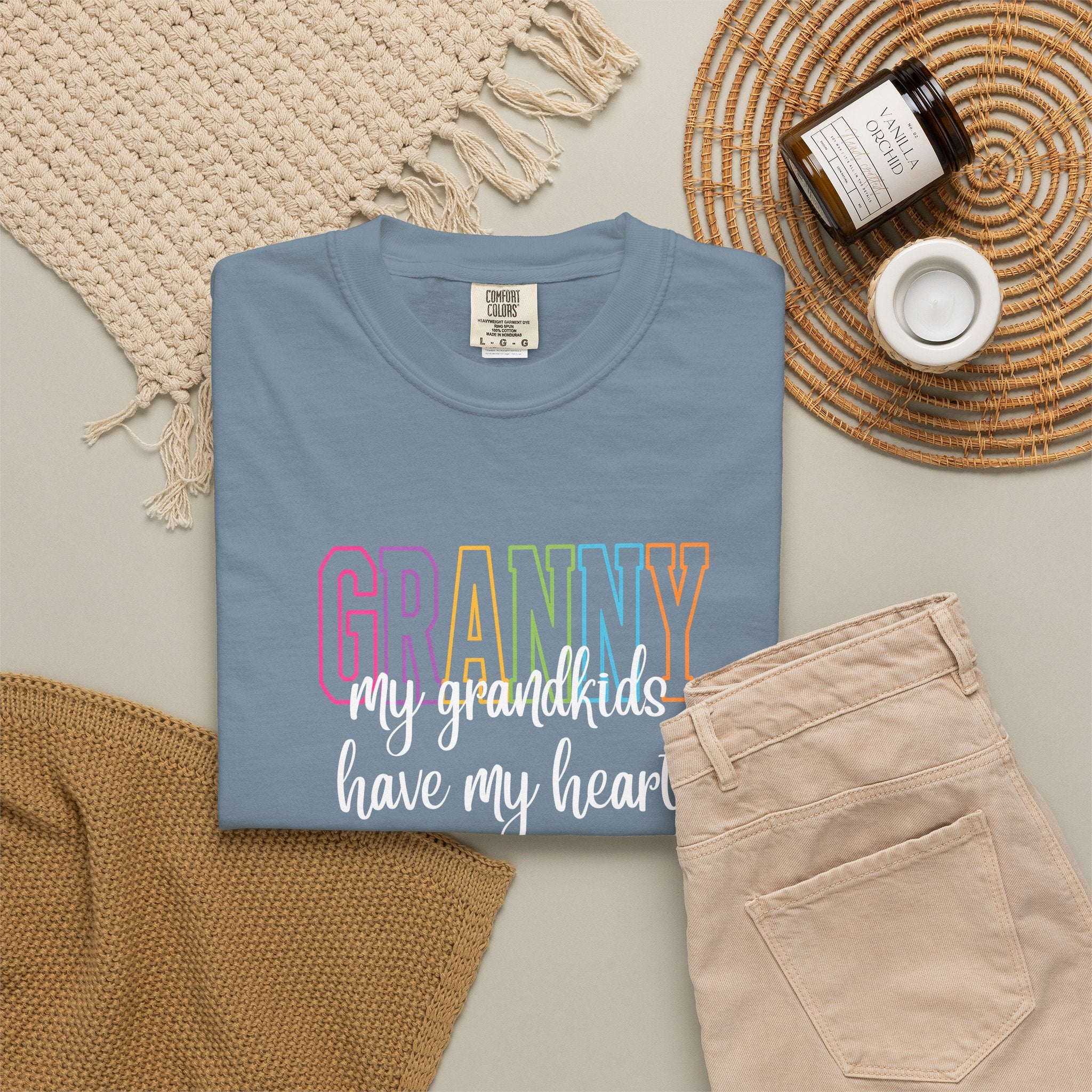 Grandma T-Shirt - "Grandma my grandkids have my heart" Soft Pastel Gift for Mothers & Grandparents