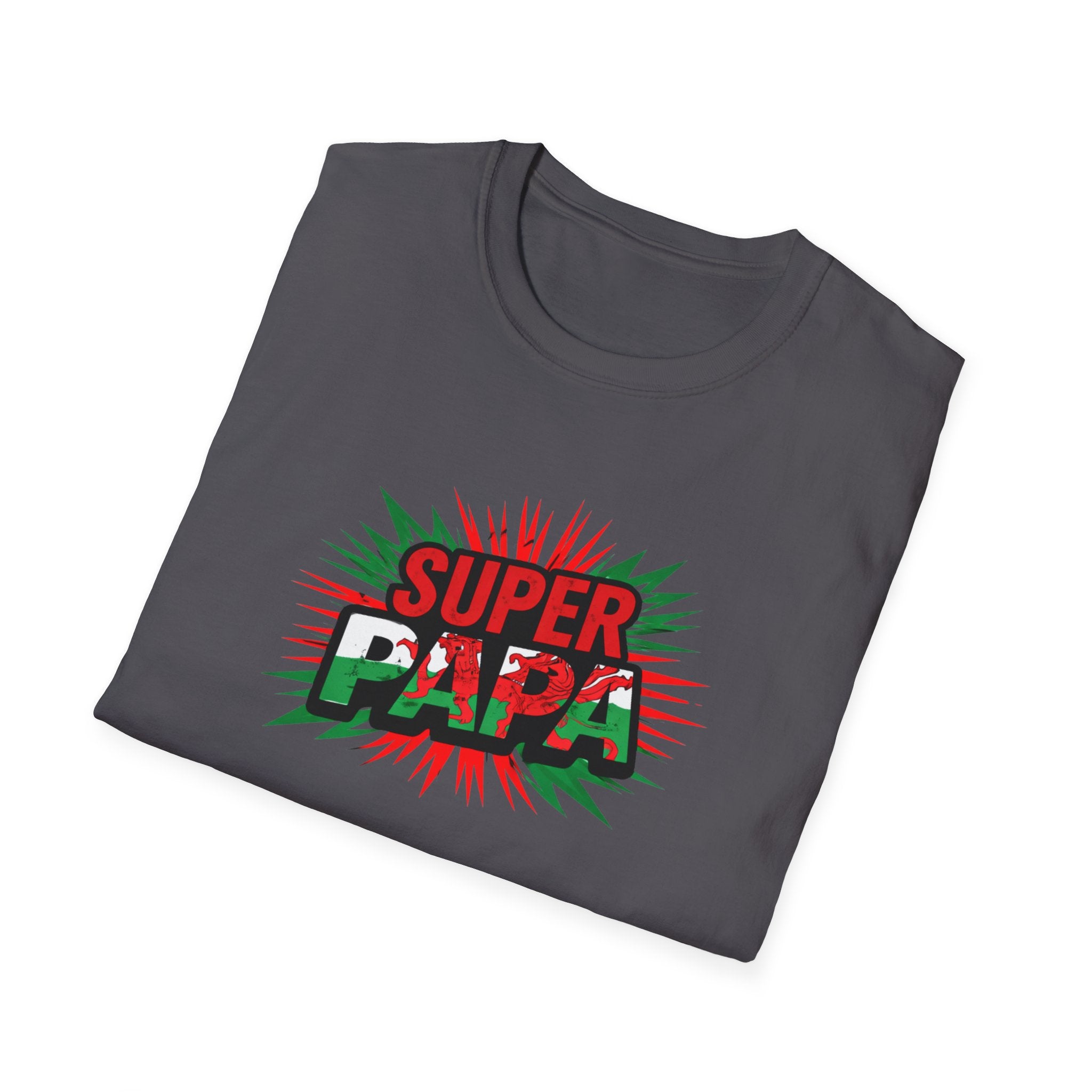 Super Papa Welsh Flag/ Wales themed Graphic T-Shirt — Father’s Day Comic-Style Dad Shirt
