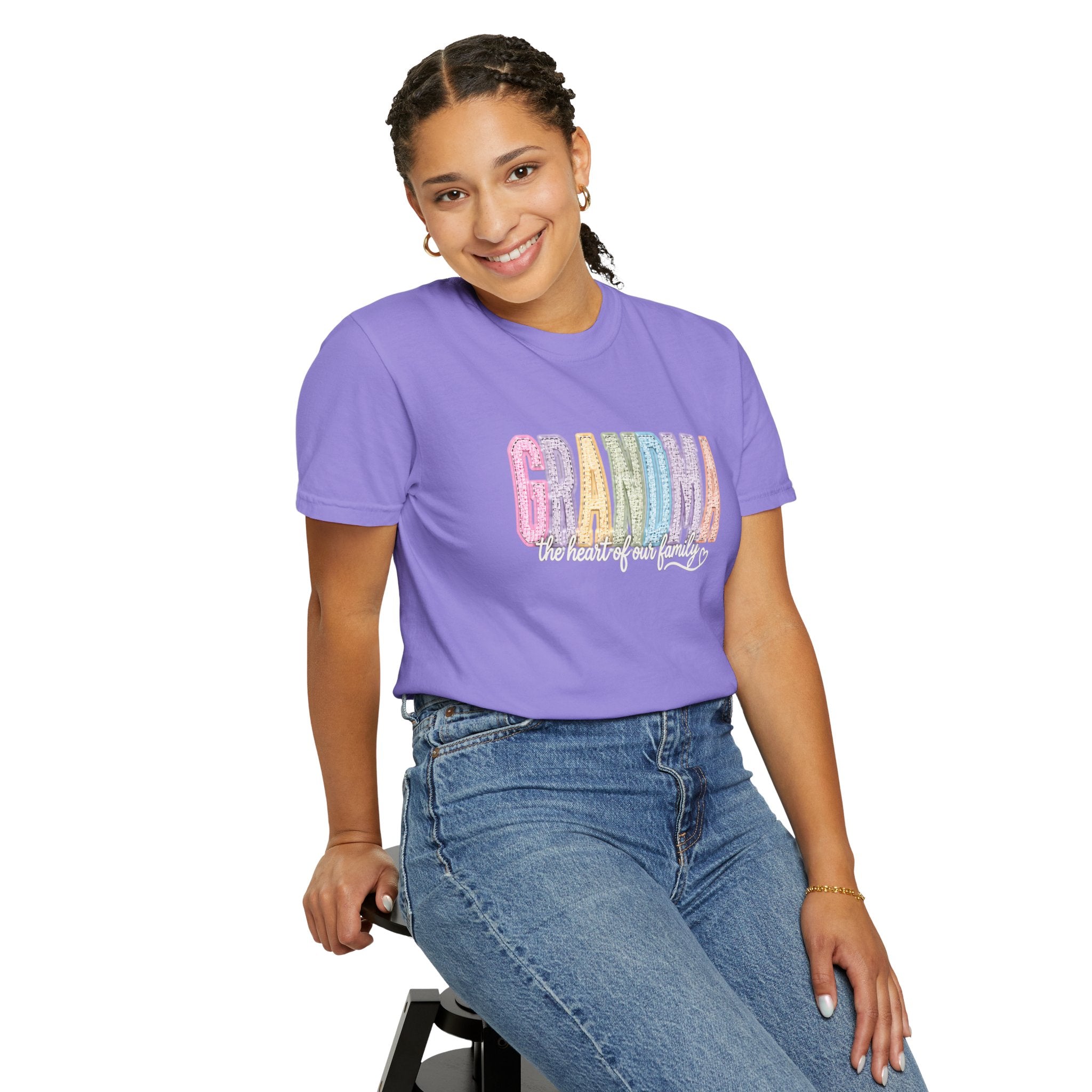 Grandma Floral Graphic T-Shirt — "Grandma, the heart of our family" Gift Tee