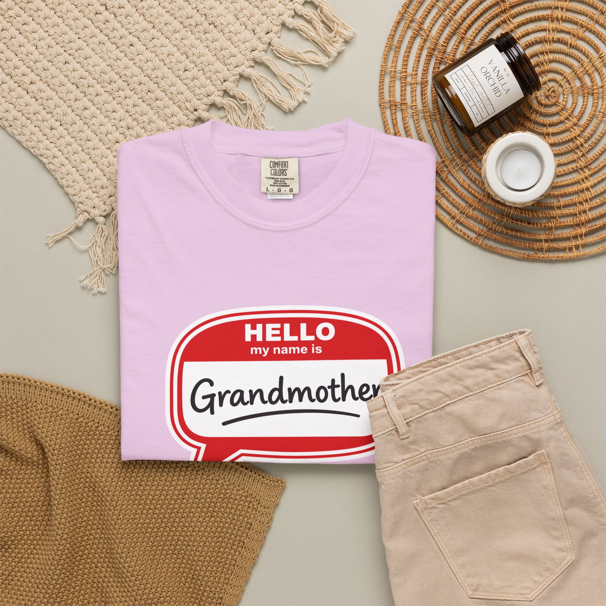 Hello My Name Is Grandmother T-Shirt - Retro Name Badge Tee for Moms & Grandmas