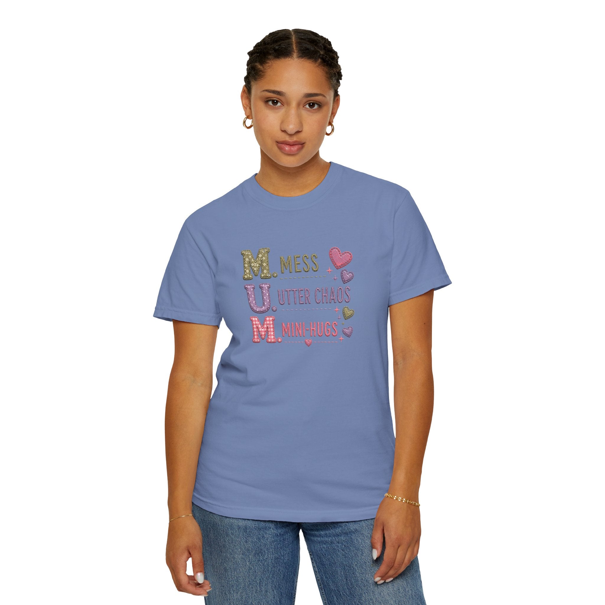 Mom Acronym T-Shirt — "M.U.M. Mess, Utter Chaos, Mini-Hugs" Cute Mom Graphic Tee