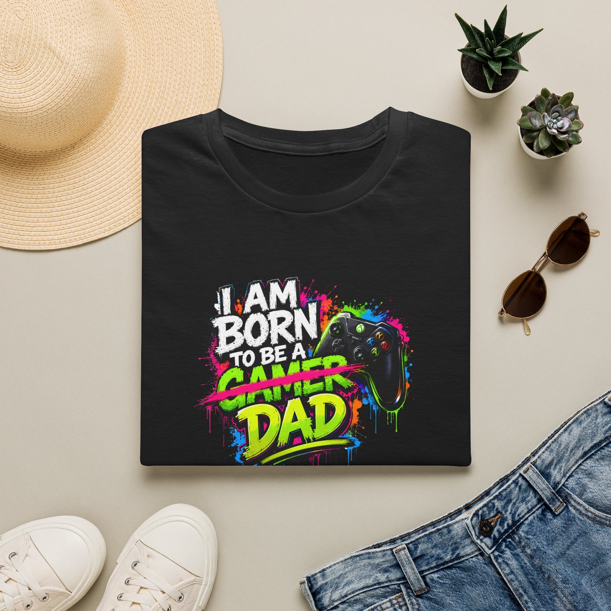 "I Am Born To Be A Gamer Dad" Neon T‑Shirt