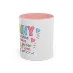 Granny' Sunshine Accent Coffee Mug — Pink Interior & Handle, Cute Garden Love Design