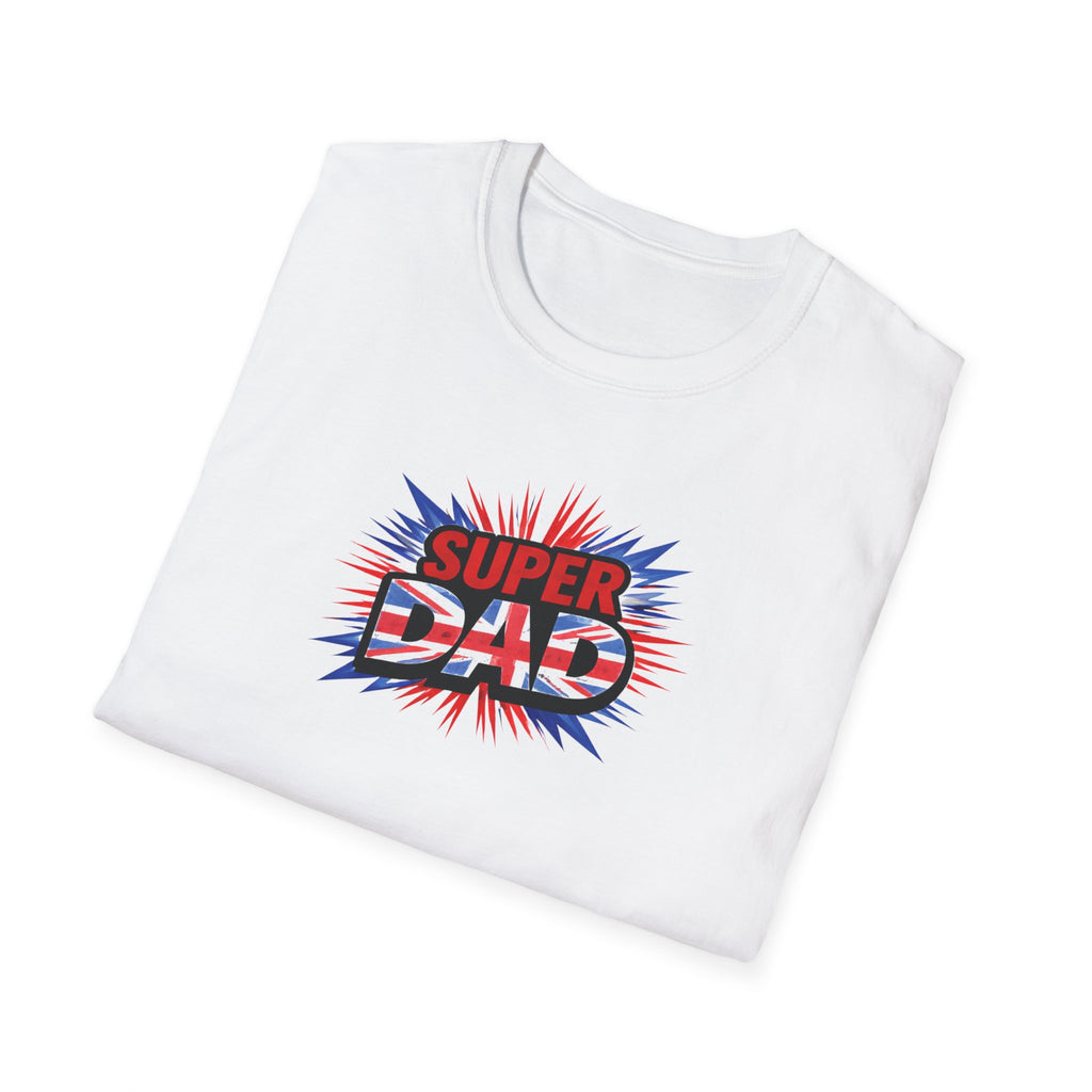 Super Dad T-Shirt – Union Jack Flag pattern Retro Comic Father’s Day Tee