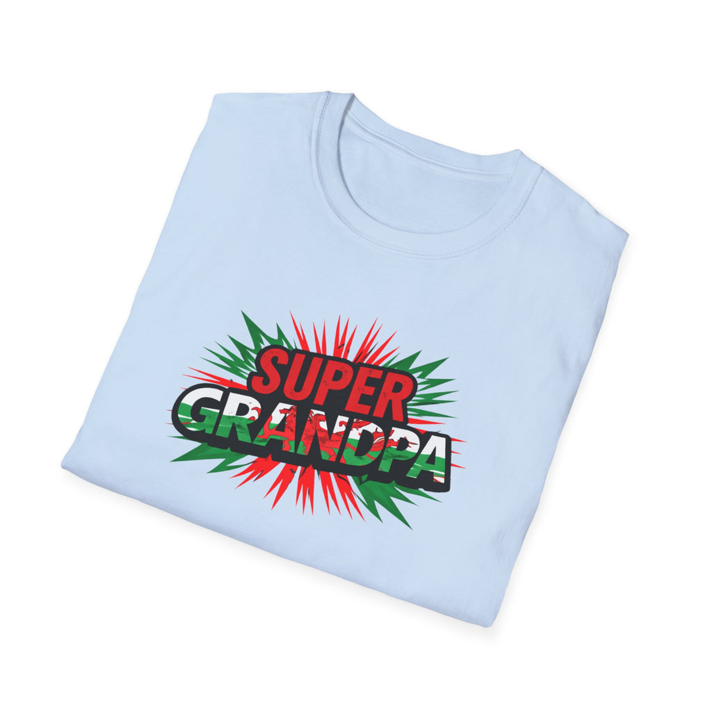 Super Grandpa Welsh Flag/ Wales themed T-Shirt – Retro Comic Gift Tee for Grandfather | Father’s Day & Birthday Present