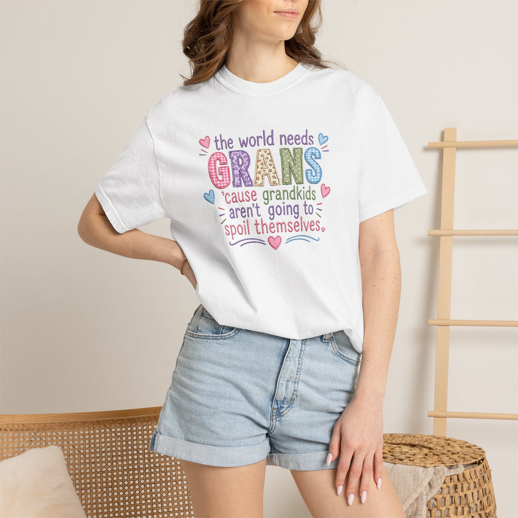Grandparent T-Shirt - "The World Needs Grans" Cute Pastel Grandkids Gift Tee