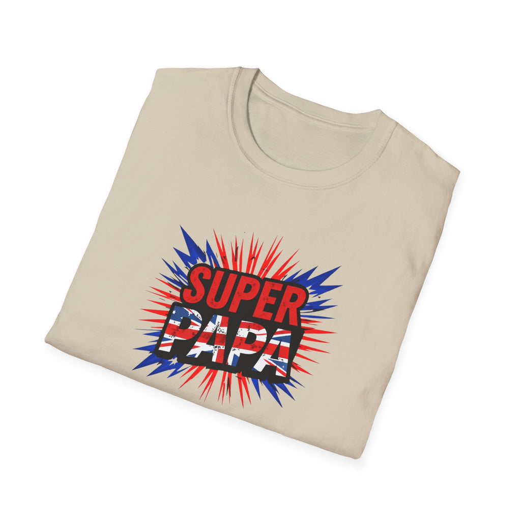 T-Shirt — "Super Papa" Union Jack/England themed Retro Comic Dad Shirt (Father's Day Gift)
