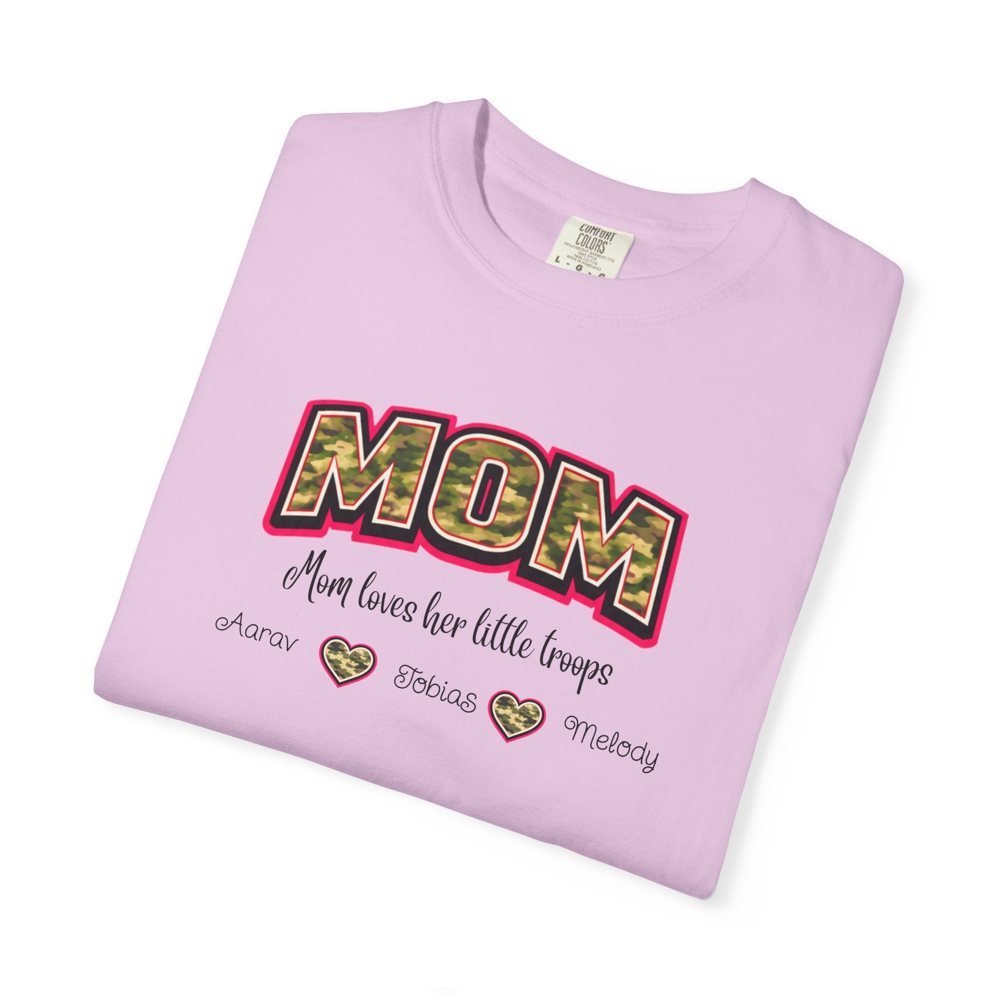 Mom Camo Graphic T-Shirt — "MOM Most Loved Her Little People" Floral Heart Tee