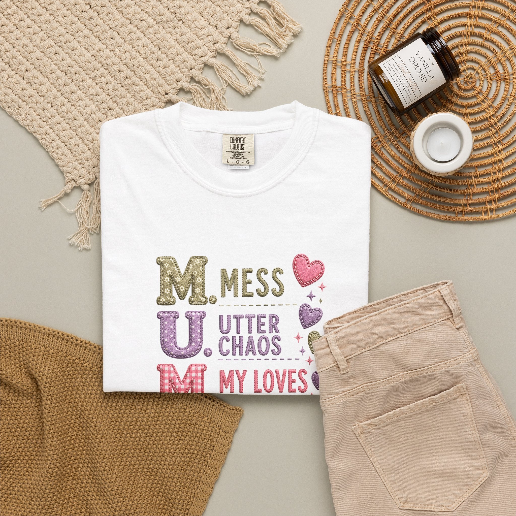 MUM Acronym Heart Graphic T-Shirt — "Mess Utter Chaos My Loves" Mother's Day Tee