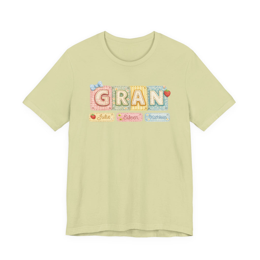 Gran Retro Patch Tee — Personalized 'Gran' Name Blocks Short Sleeve Shirt