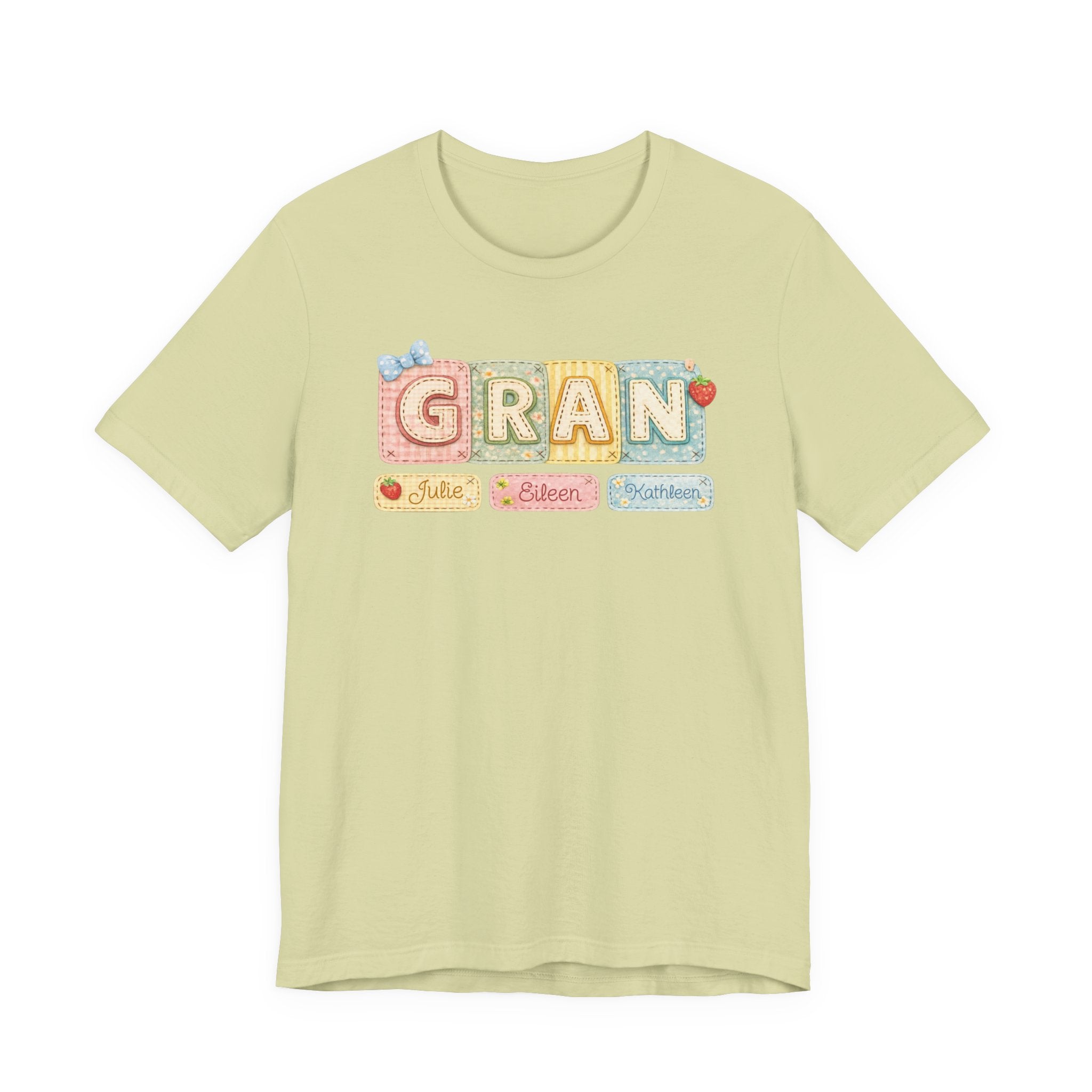 Gran Retro Patch Tee — Personalized 'Gran' Name Blocks Short Sleeve Shirt