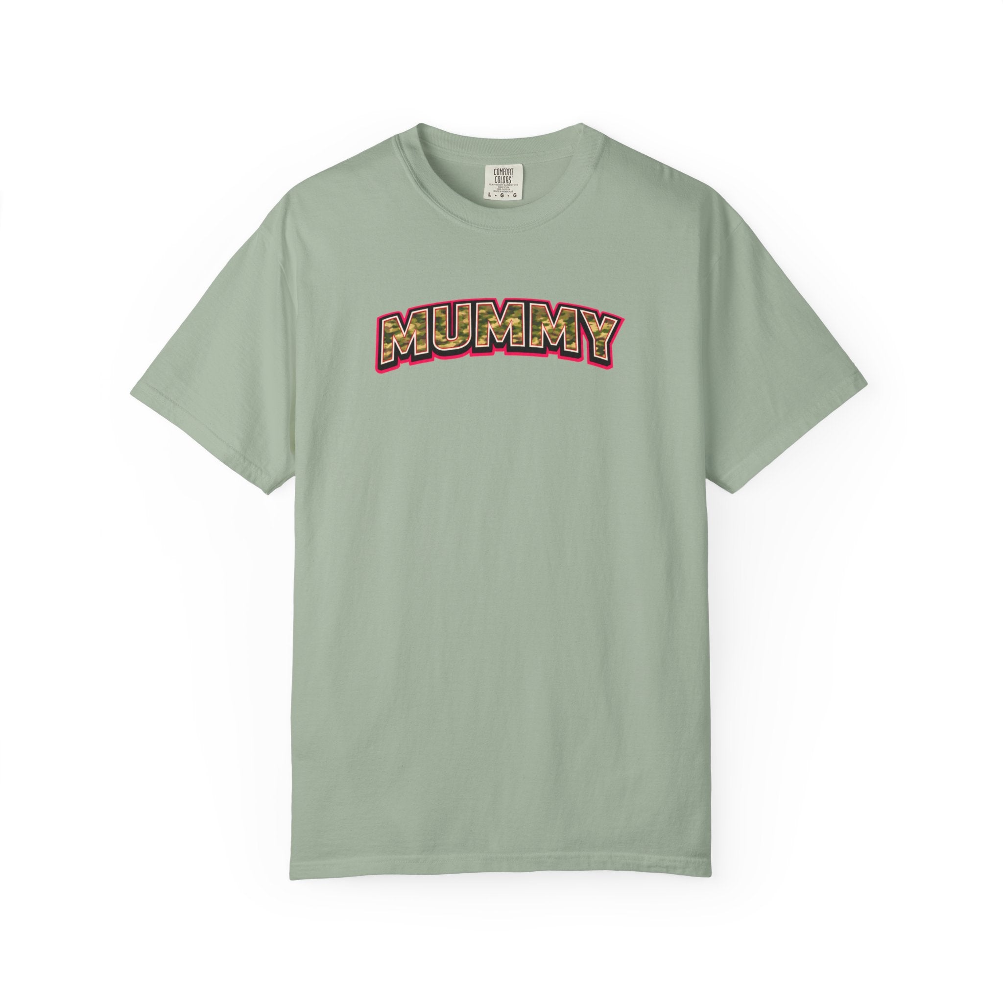 MUMMY Camo Script T-Shirt — Vintage Comic Style Mommy Tee