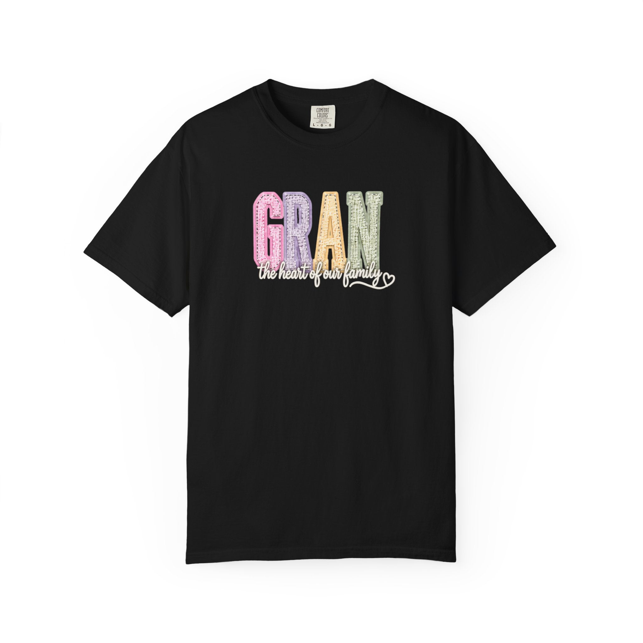 Gran Floral Script T-Shirt — "the heart of my family" Sage Garment-Dyed Tee