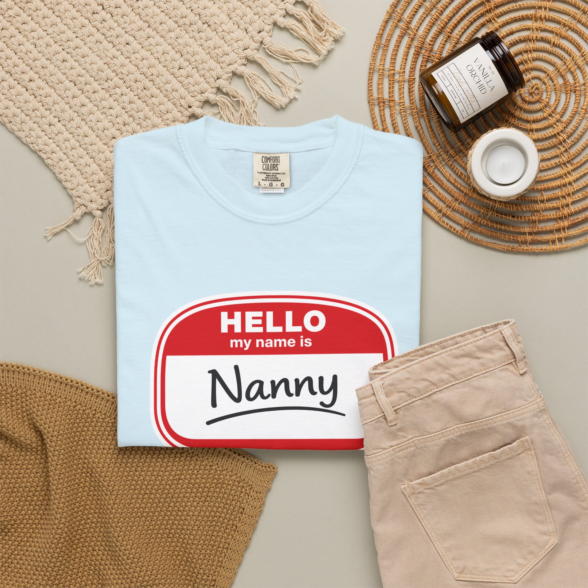 Hello My Name Is Nanny T-Shirt – Funny Name Tag Graphic Tee for Grandparents