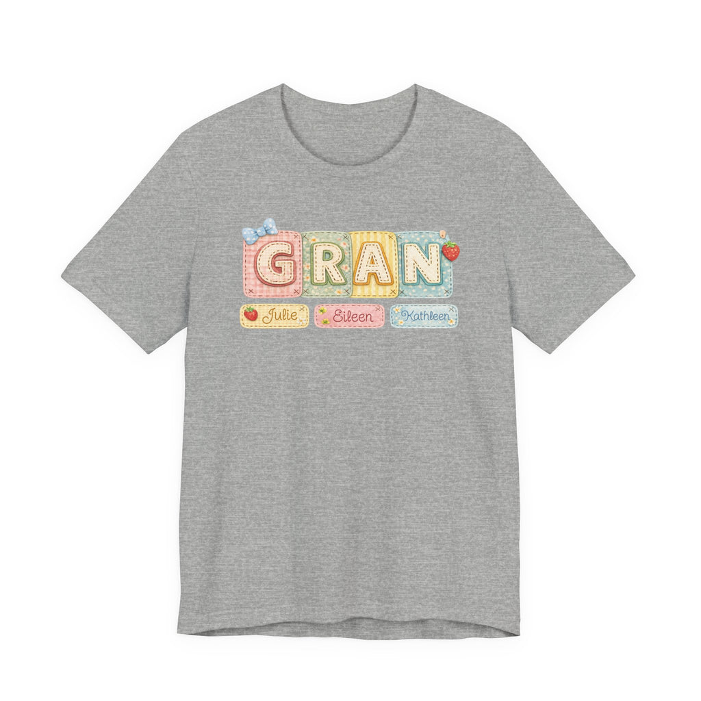 Gran Retro Patch Tee — Personalized 'Gran' Name Blocks Short Sleeve Shirt