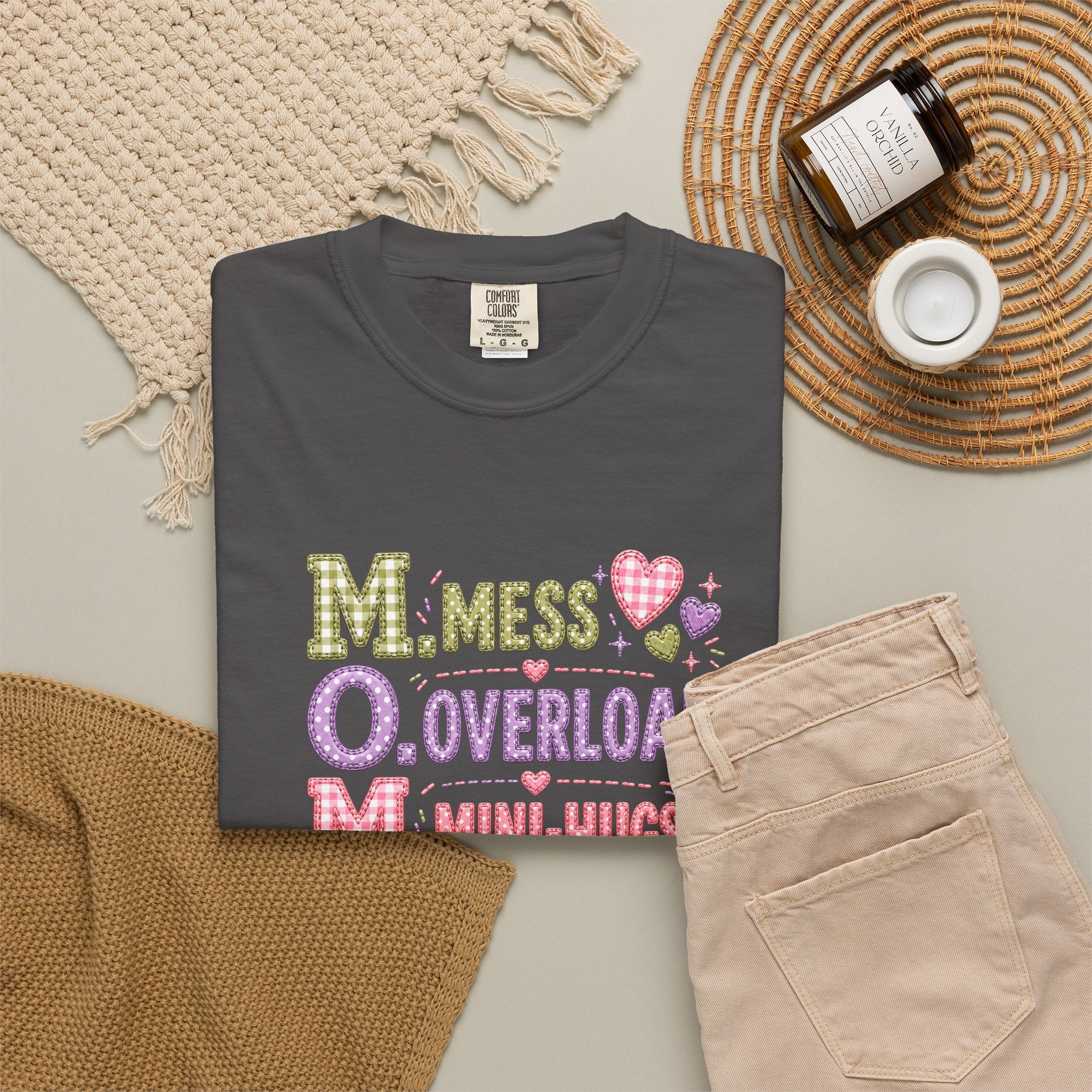 Mom Acronym Graphic T-Shirt — “M.O.M. Mess Overload Mini-Hugs” Cute Pastel Mothers Day Tee