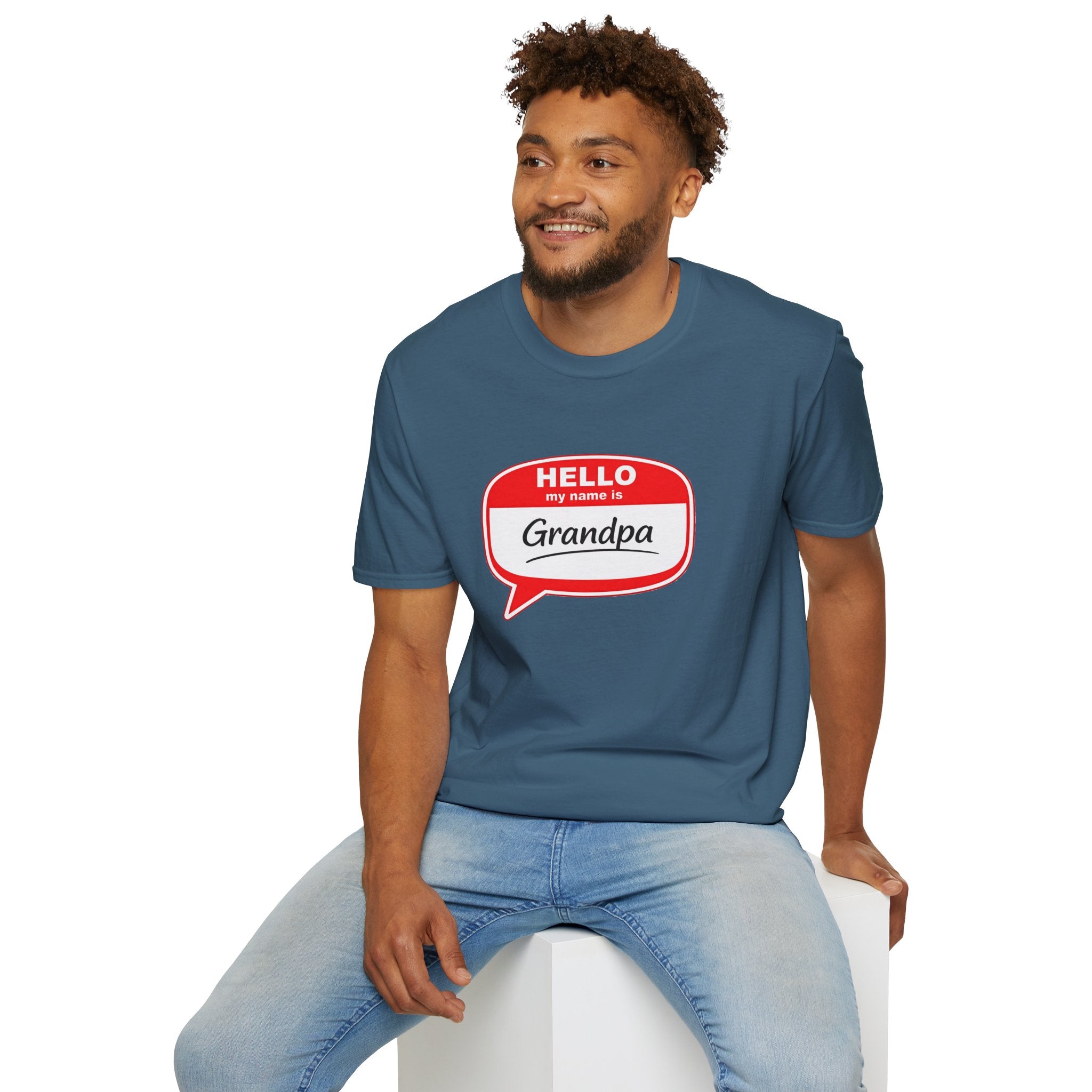 Hello My Name Is Grandpa T-Shirt — Funny Grandpa Name Tag Tee for Father’s Day & New Grandfathers