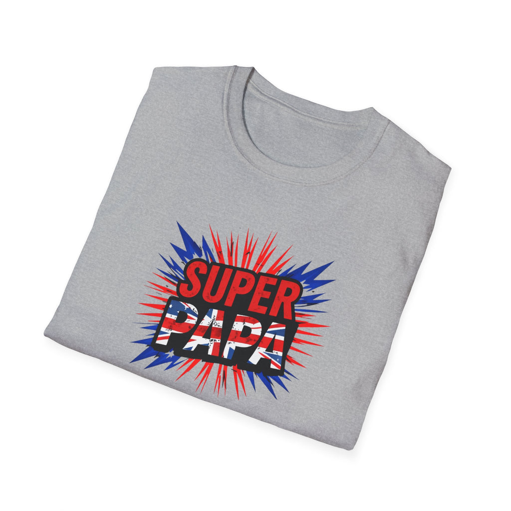 T-Shirt — "Super Papa" Union Jack/England themed Retro Comic Dad Shirt (Father's Day Gift)