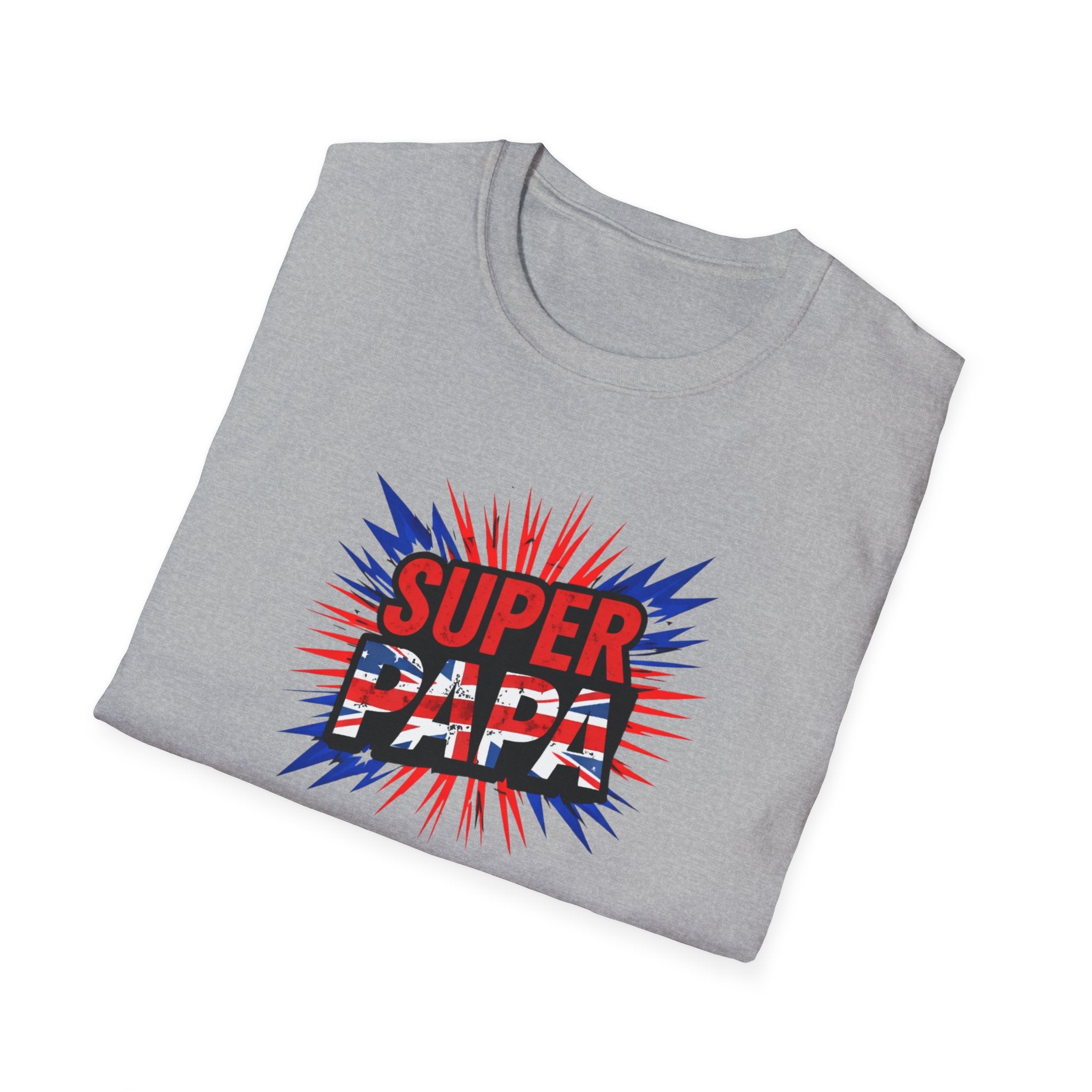 T-Shirt — "Super Papa" Union Jack/England themed Retro Comic Dad Shirt (Father's Day Gift)
