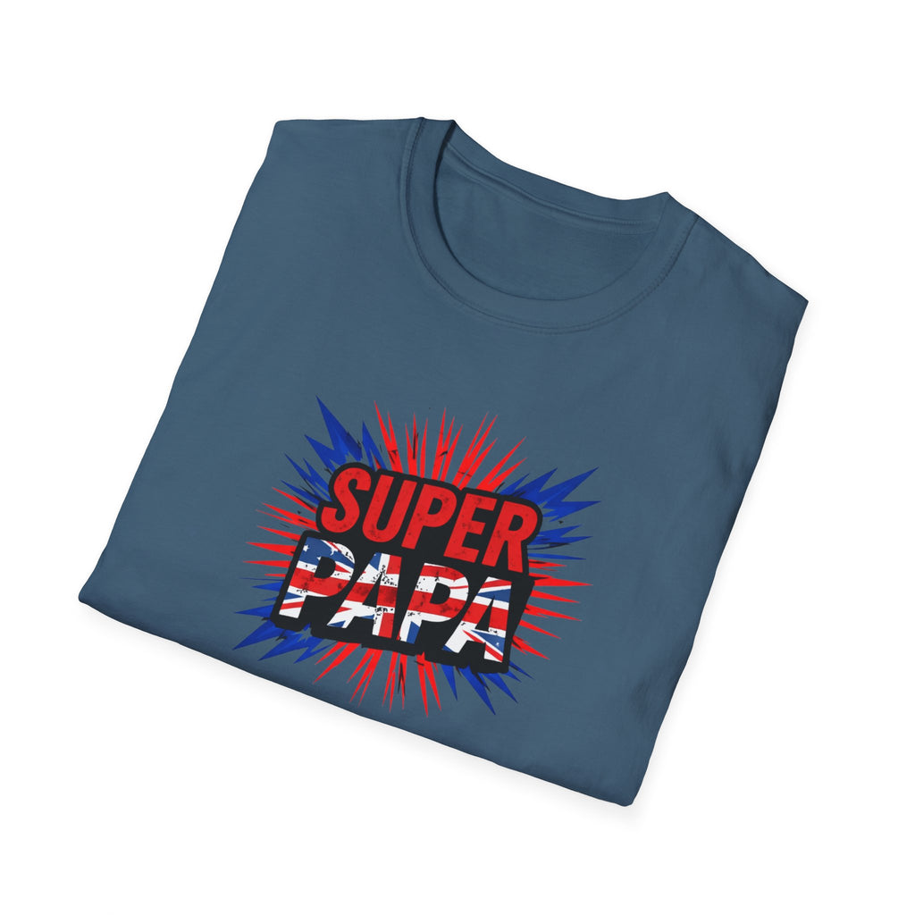 T-Shirt — "Super Papa" Union Jack/England themed Retro Comic Dad Shirt (Father's Day Gift)