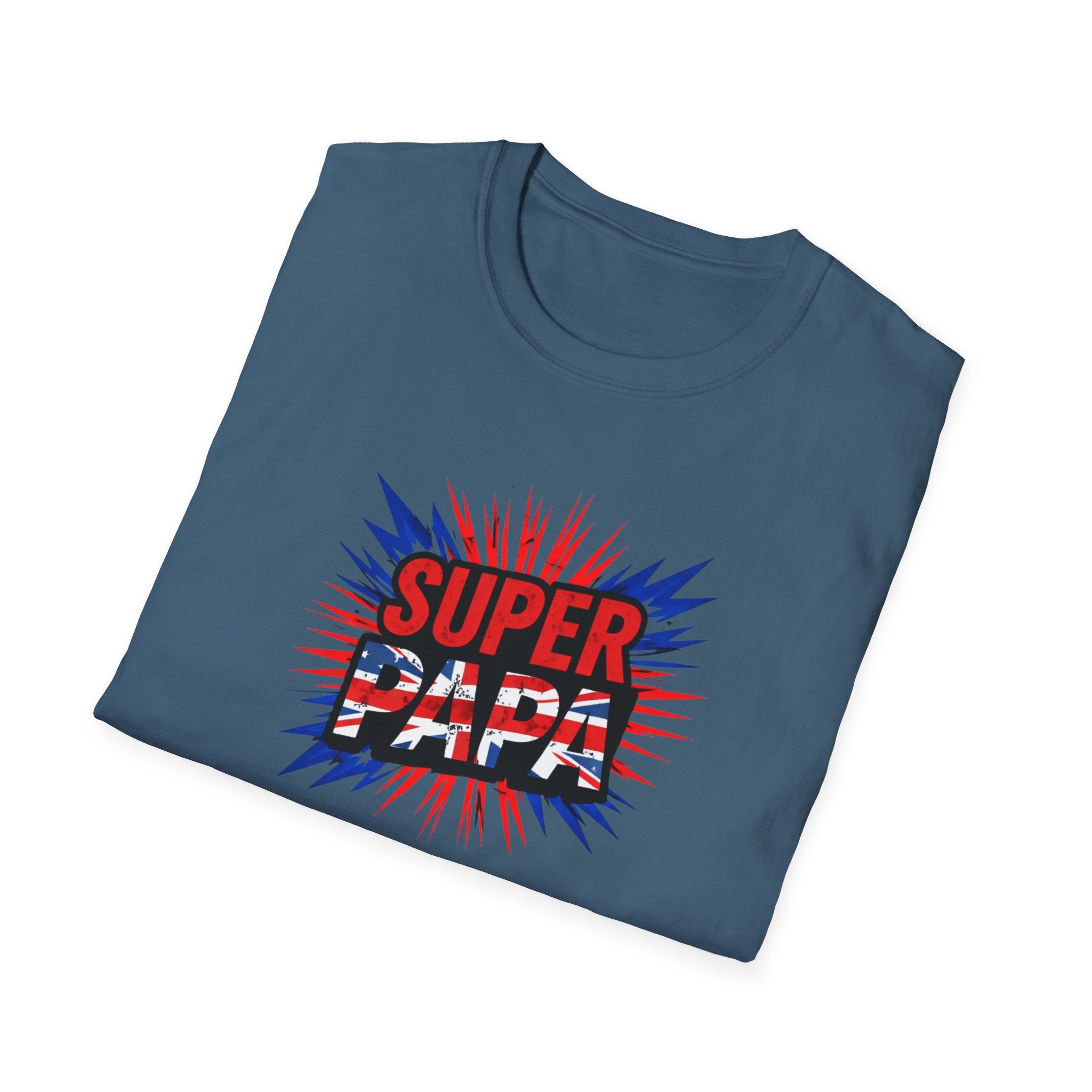 T-Shirt — "Super Papa" Union Jack/England themed Retro Comic Dad Shirt (Father's Day Gift)