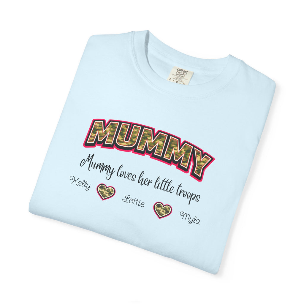 Mummy Camo Heart Graphic T-Shirt — "Mummy, leave her little layers" Retro Mum Tee