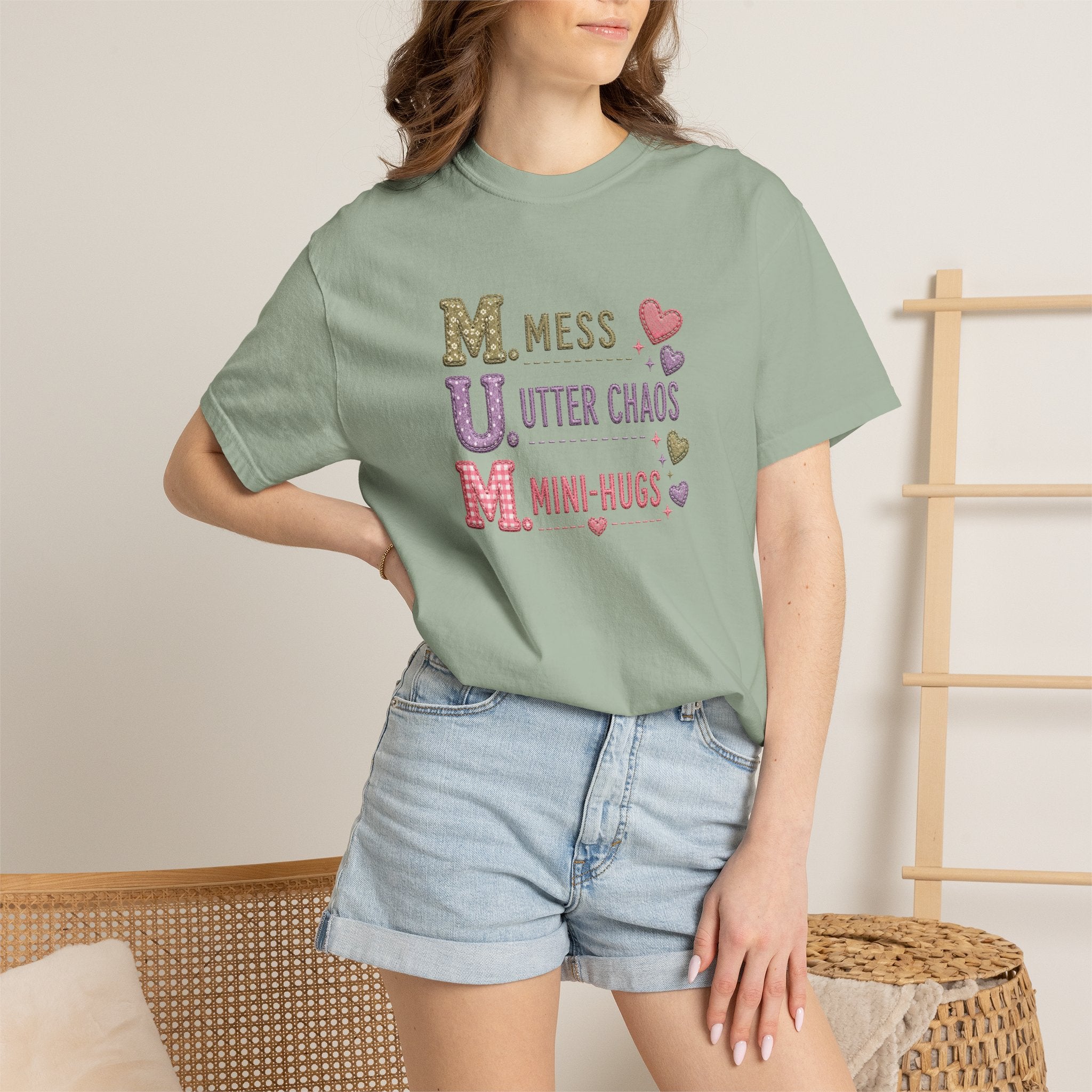 Mom Acronym T-Shirt — "M.U.M. Mess, Utter Chaos, Mini-Hugs" Cute Mom Graphic Tee