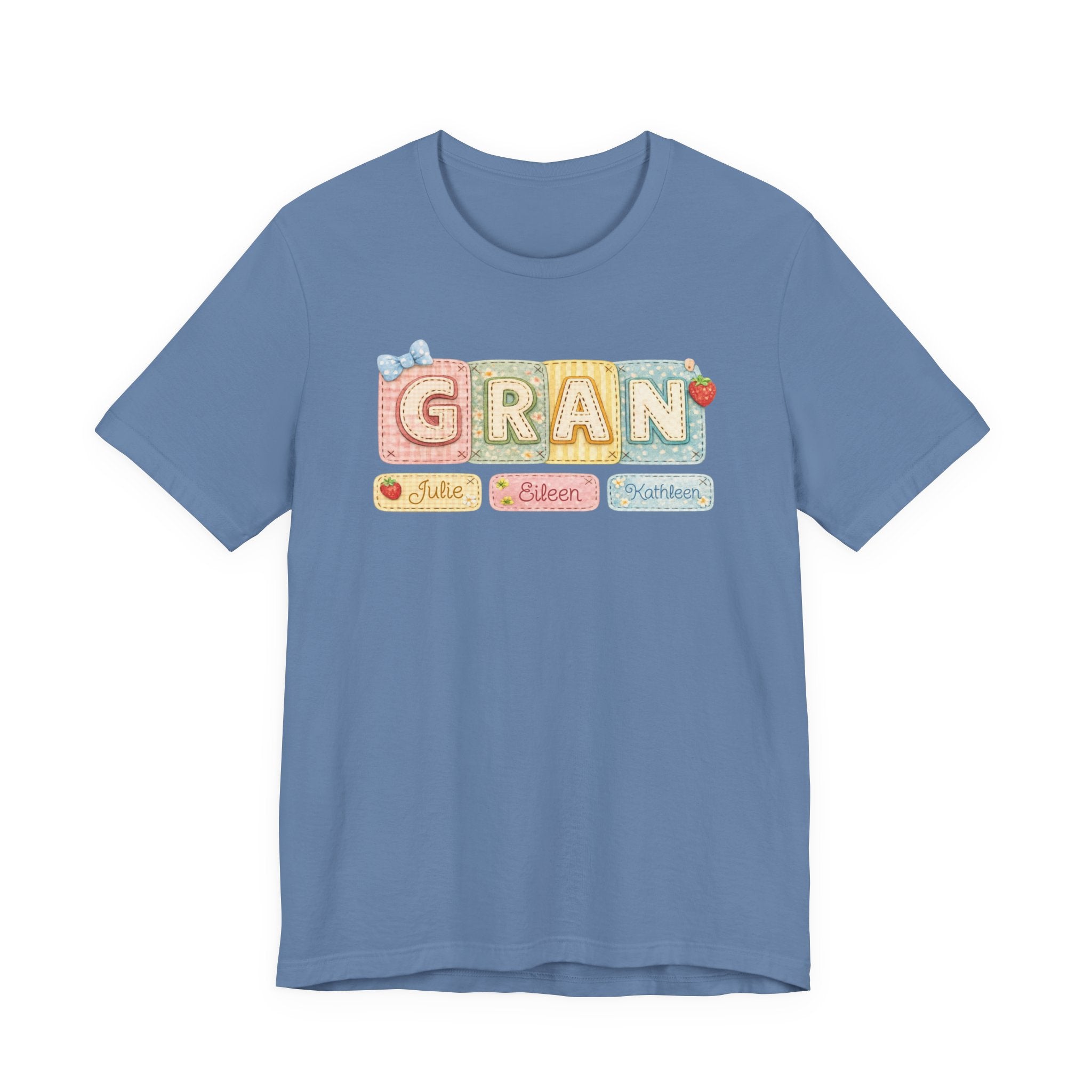Gran Retro Patch Tee — Personalized 'Gran' Name Blocks Short Sleeve Shirt