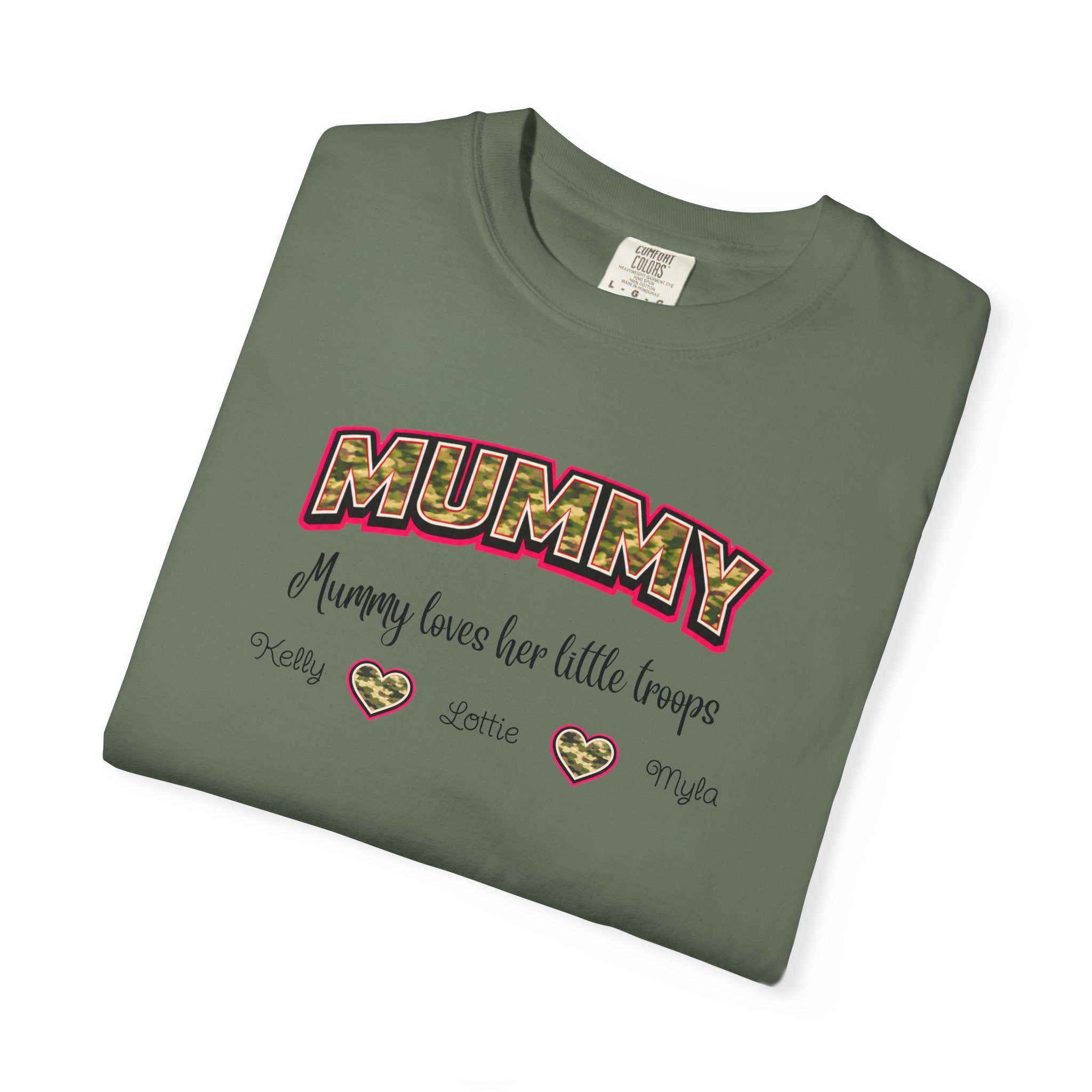 Mummy Camo Heart Graphic T-Shirt — "Mummy, leave her little layers" Retro Mum Tee