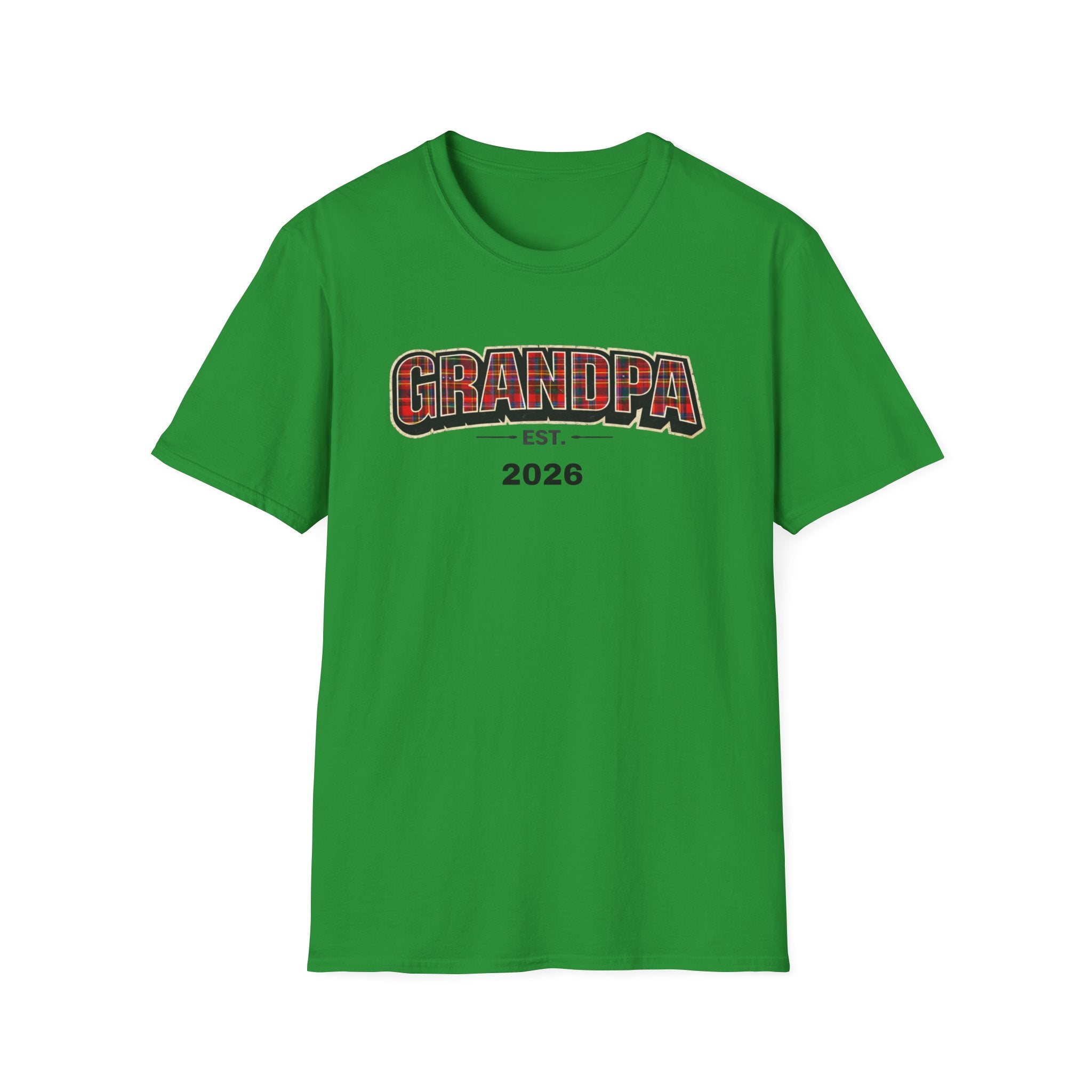 Grandpa EST. 2026 T-Shirt — New Grandpa Plaid Announcement Tee