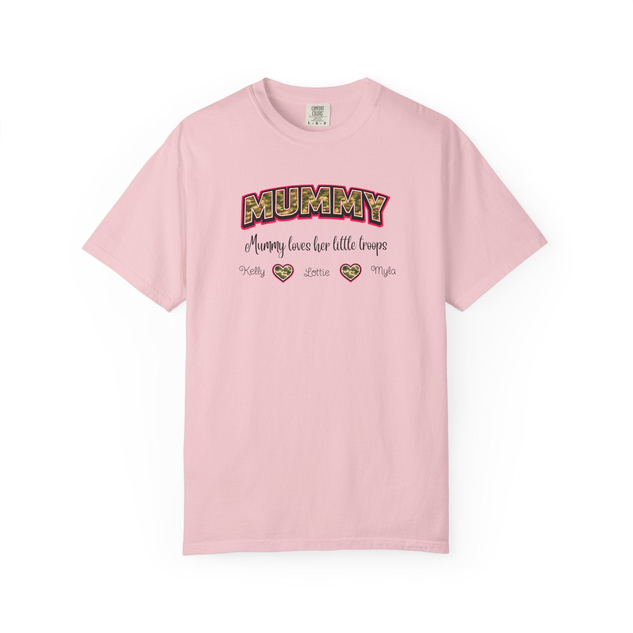 Mummy Camo Heart Graphic T-Shirt — "Mummy, leave her little layers" Retro Mum Tee