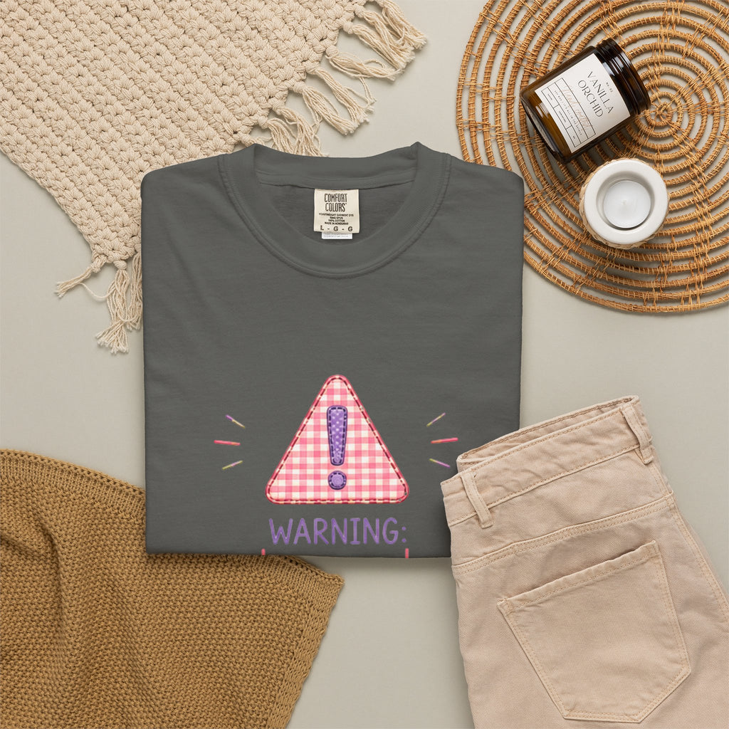 T-Shirt — "Warning: Hormonal" Cute Pink Gingham Alert Graphic