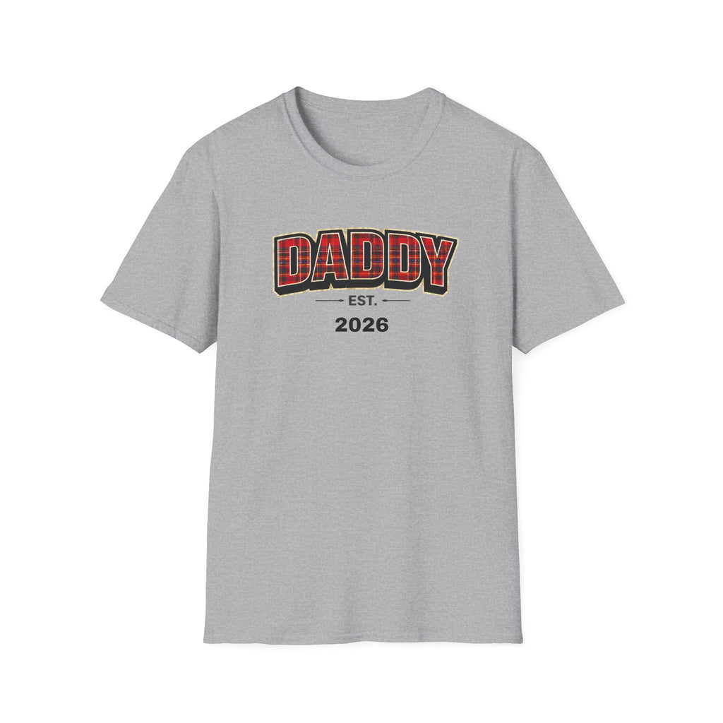 Daddy Est. 2026 T-Shirt — Plaid Dad Announcement Tee
