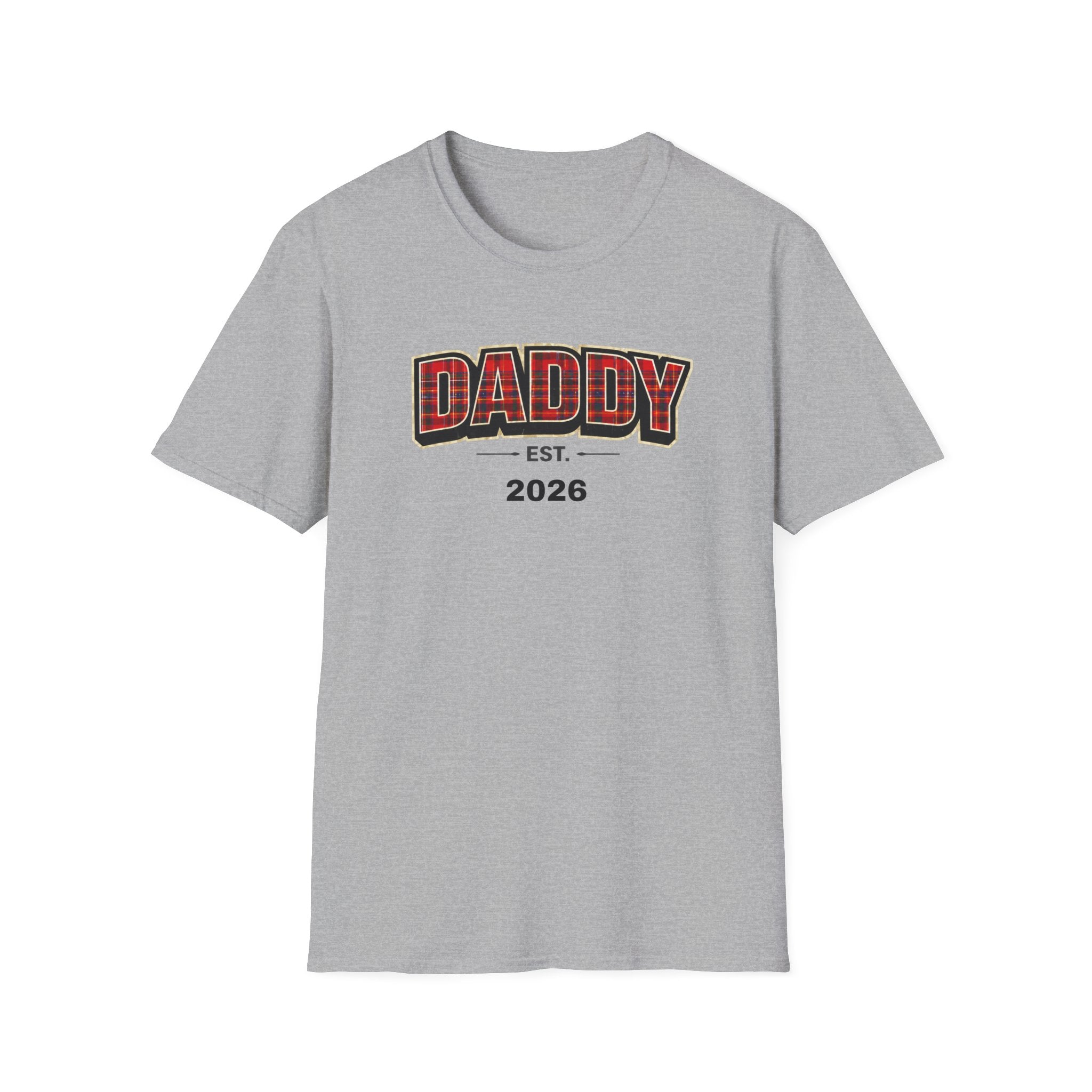 Daddy Est. 2026 T-Shirt — Plaid Dad Announcement Tee