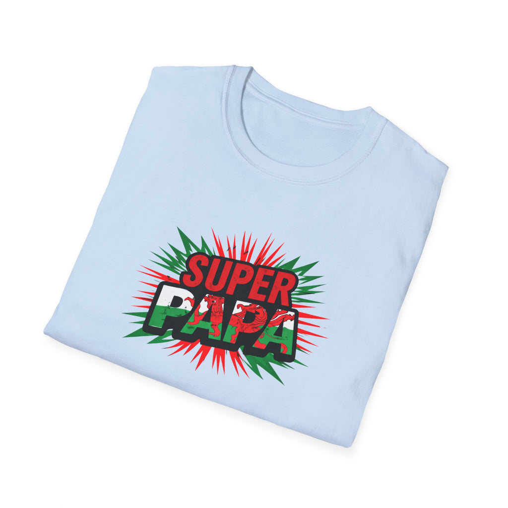 Super Papa Welsh Flag/ Wales themed Graphic T-Shirt — Father’s Day Comic-Style Dad Shirt