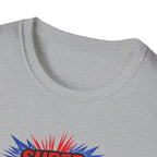 Super Dad T-Shirt – Union Jack Flag pattern Retro Comic Father’s Day Tee