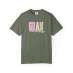 Gran Floral Script T-Shirt — "the heart of my family" Sage Garment-Dyed Tee