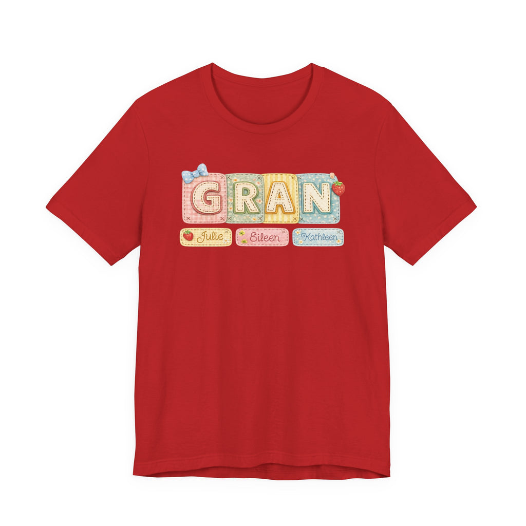 Gran Retro Patch Tee — Personalized 'Gran' Name Blocks Short Sleeve Shirt