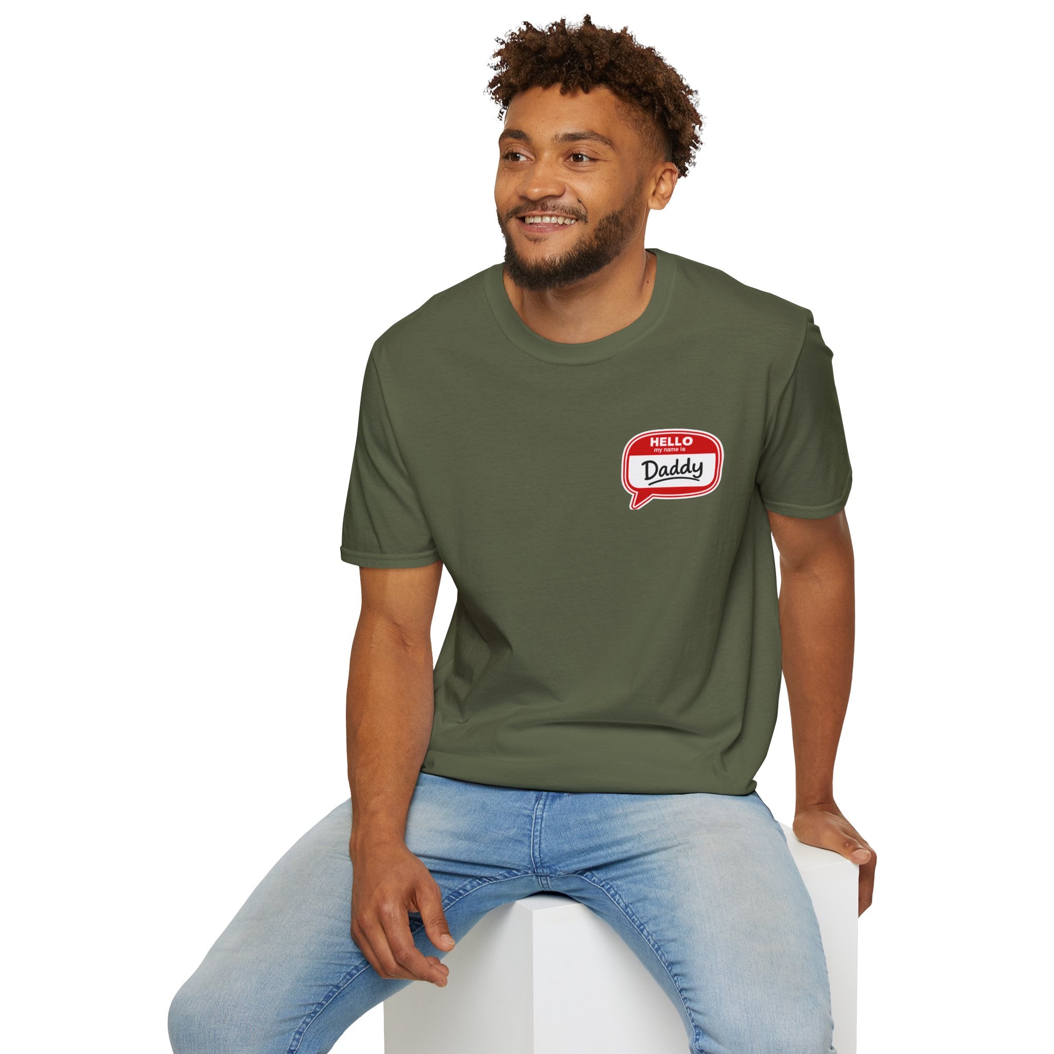 Daddy Name Tag T-Shirt - 'Hello Daddy' Retro Speech Bubble Tee